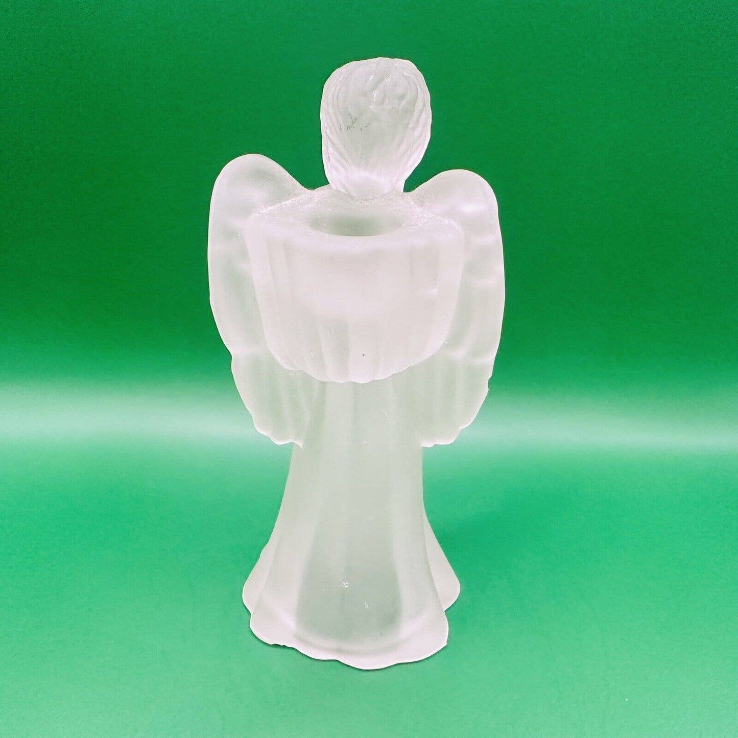 Opaque Frosted Glass Angel With Harp Religious Figurine Statue. 6-1/2" Tall