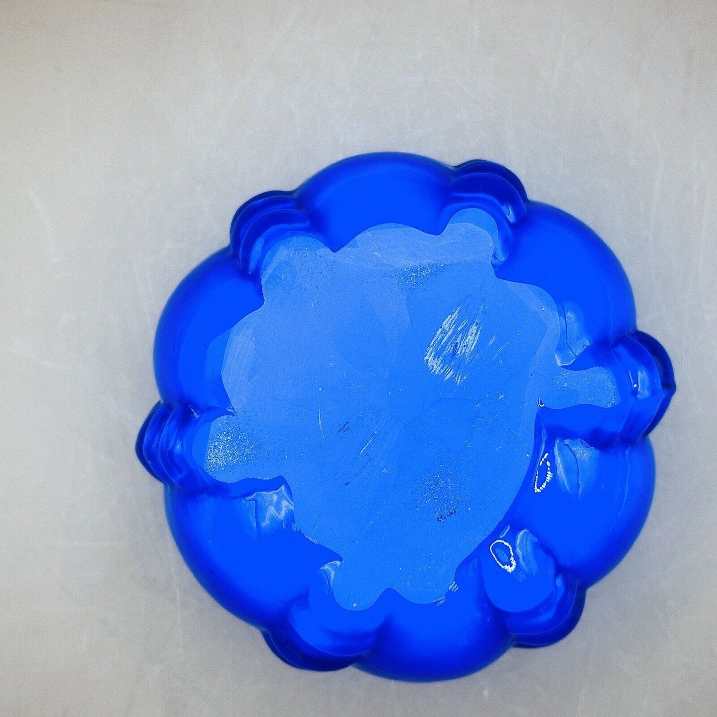 Fenton Glass Cobalt Blue White Cased Melon Rose Posey Bowl