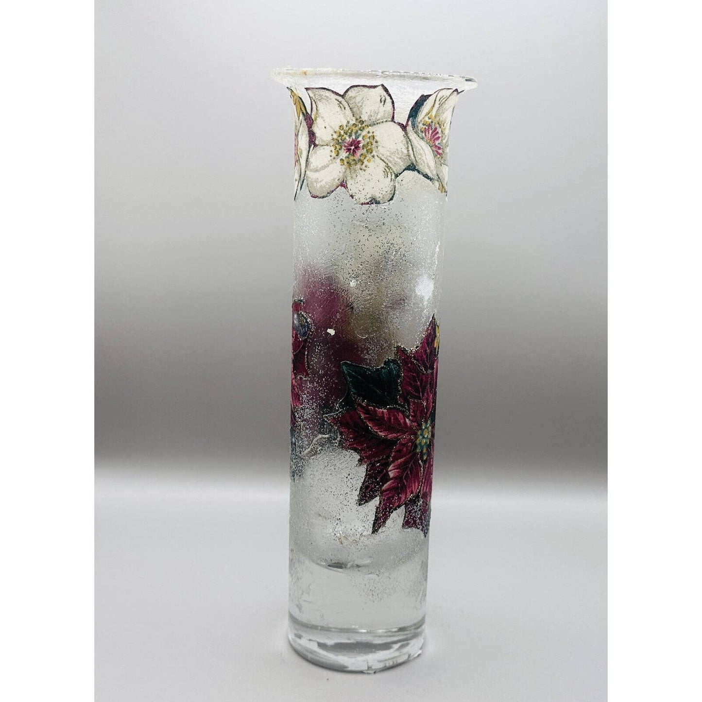 Decoupage Christmas Poinsettia Christmas Candle Votive Tall