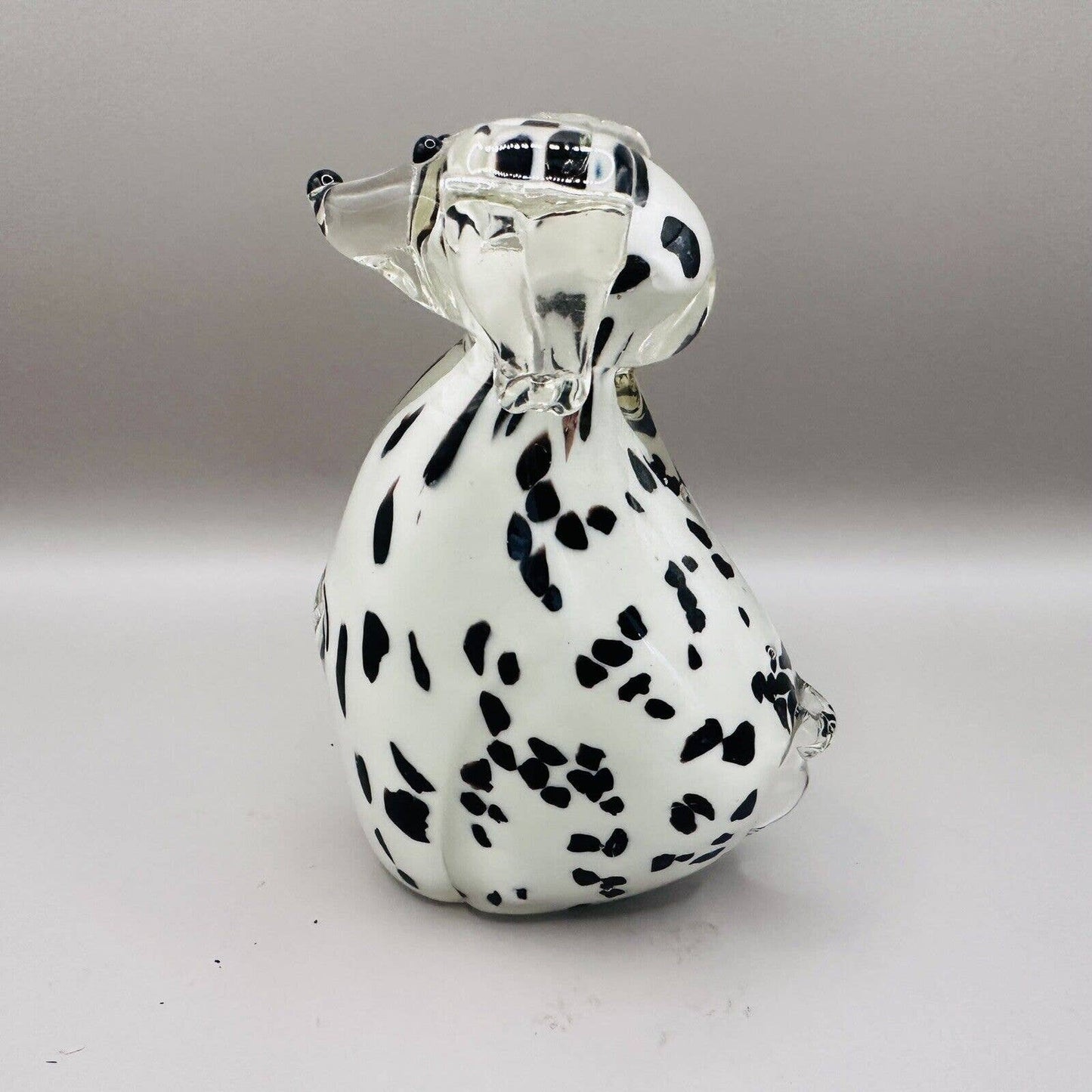 Art Glass Dalmation Handblown Figurine Statue Large Heavy Black And White