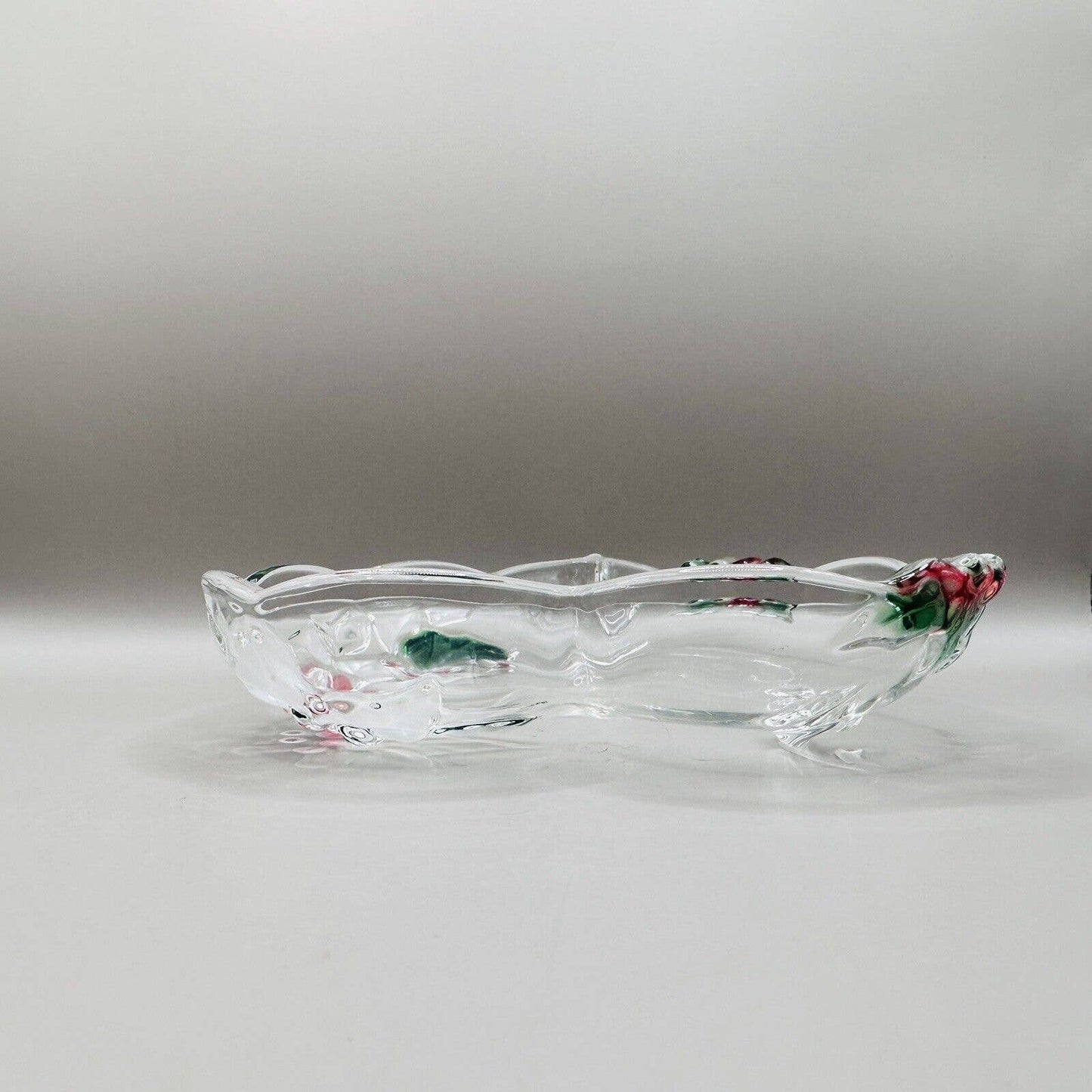 Mikasa Holiday Heart Glass Candy Dish Poinsettia *No Box