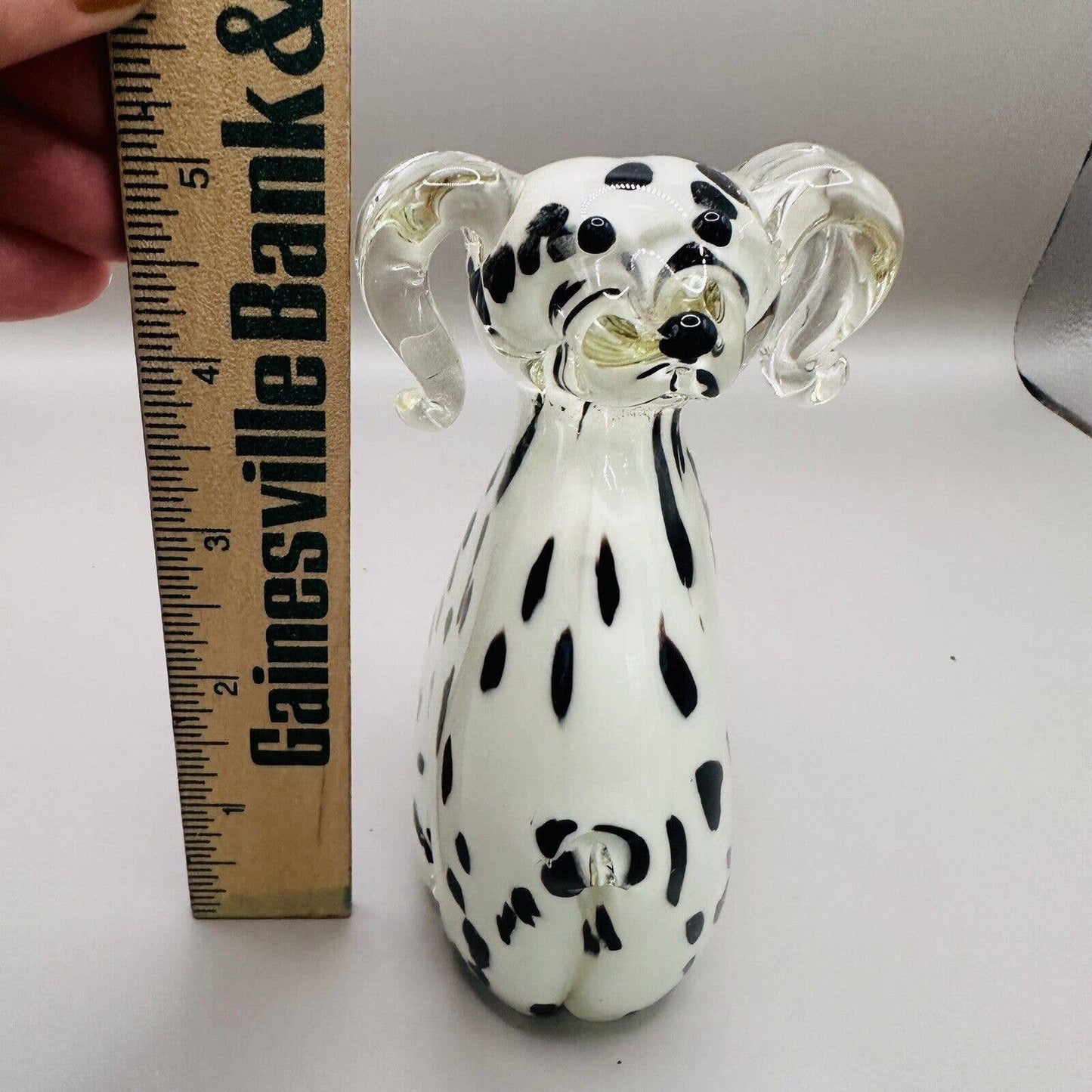 Art Glass Dalmation Handblown Figurine Statue Large Heavy Black And White