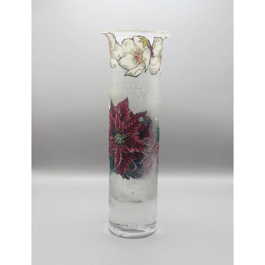 Decoupage Christmas Poinsettia Christmas Candle Votive Tall