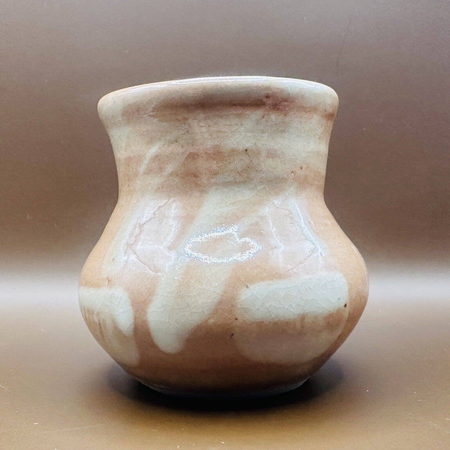 Small Art Pottery Vase Camel Glaze Neutral￼ Signed