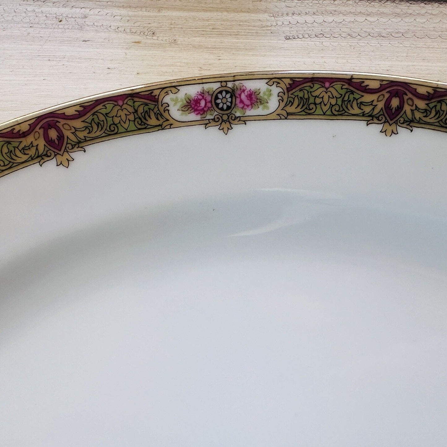 UC Limoges France Large Tray Serving Platter Green Red Gold Rim 12 X 8