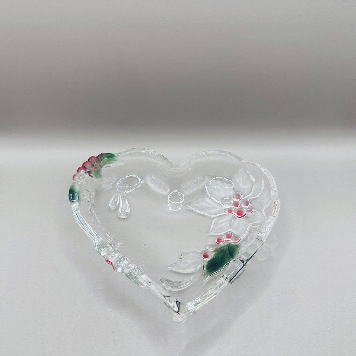 Mikasa Holiday Heart Glass Candy Dish Poinsettia *No Box