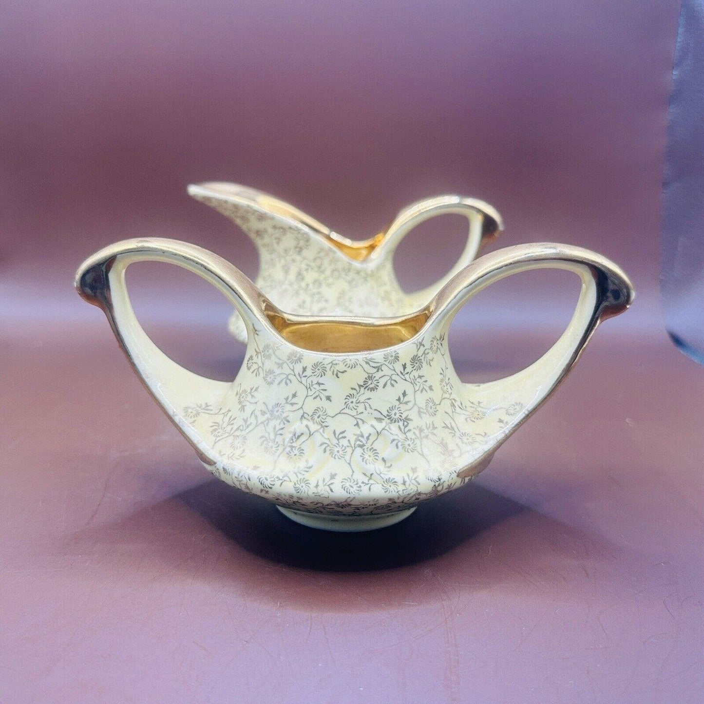 Pearl China Company 22kt Gold Trim Yellow Creamer & sugar Bowl