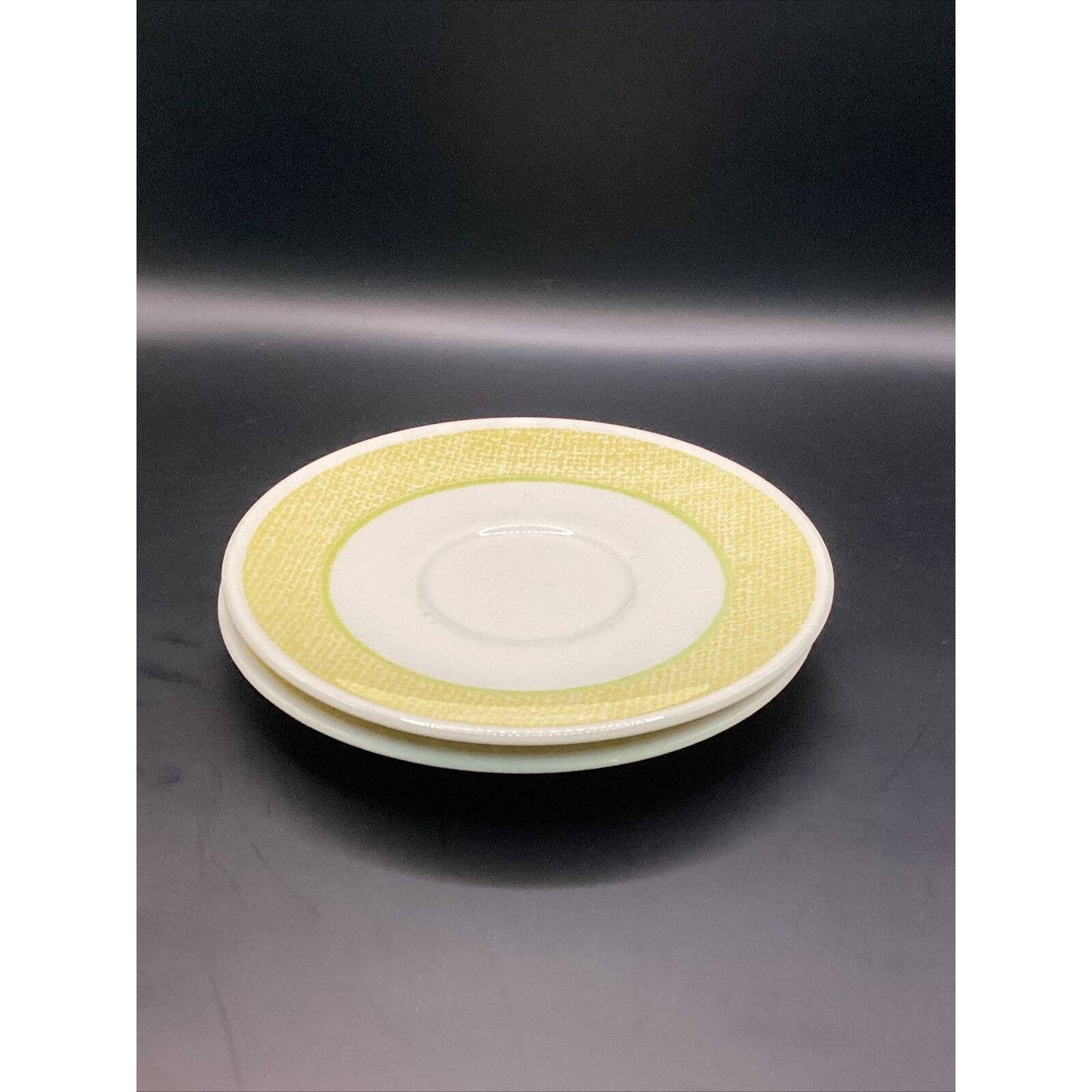 2 1960’s Nosegay Saucers Yellow White With Lime Green Pinstripe Replacement