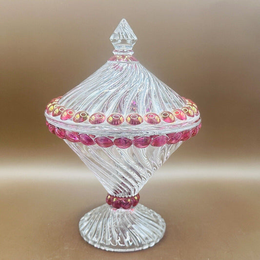 Vintage Ruby Red flash Swirl w/pedestal Westmorland Candy Dish