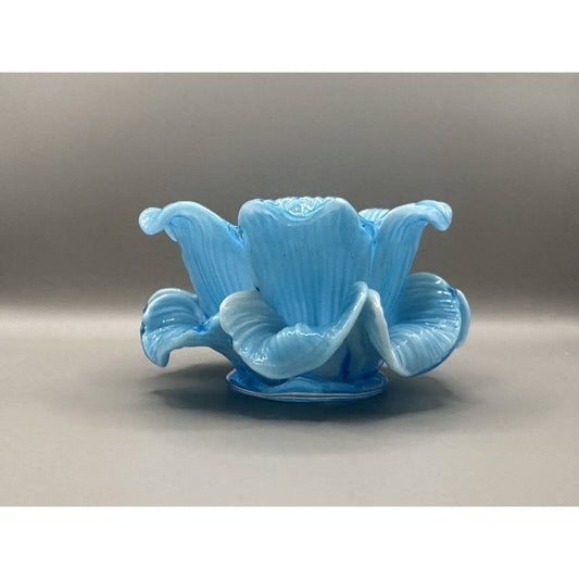 Glass Art Glass Vintage Flower Bowl Candle Holder Blue Rare