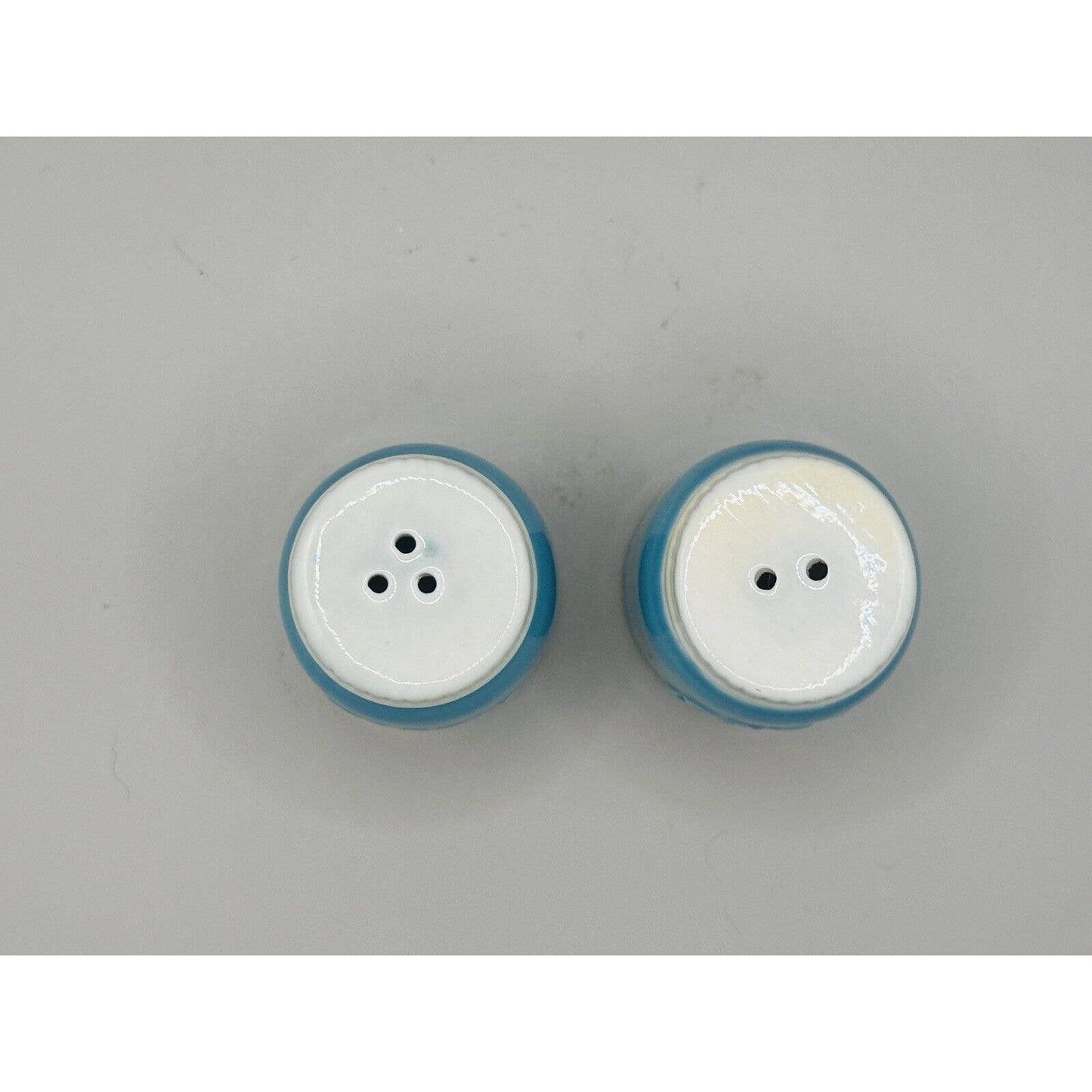 Vintage Style Salt And Pepper Shaker Set Turquoise Blue White Top.