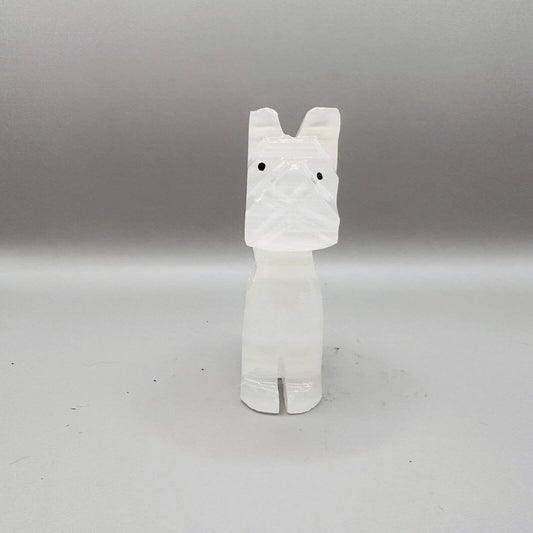 Vintage Hand Carved White Onyx Stone Scottie Dog with Black Eyes Figurine