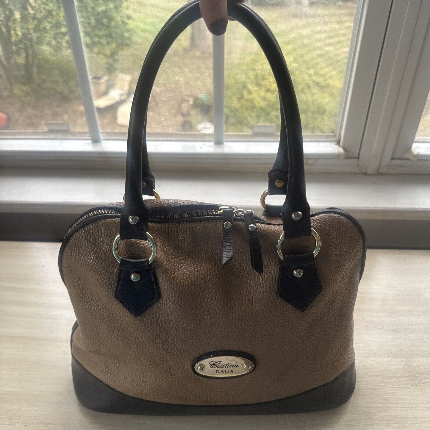 Cristina Handbag Leather Italian Tan And Brown