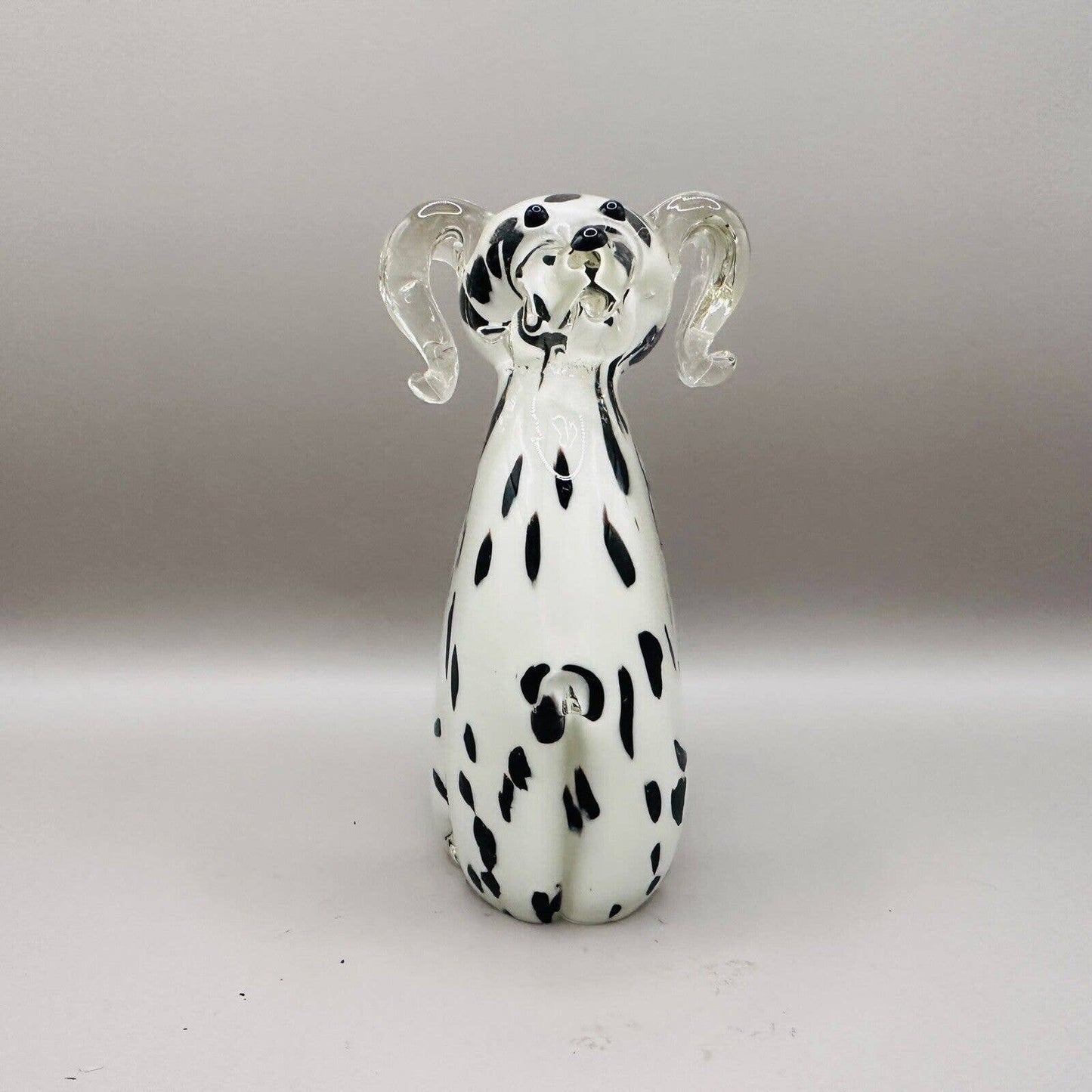 Art Glass Dalmation Handblown Figurine Statue Large Heavy Black And White