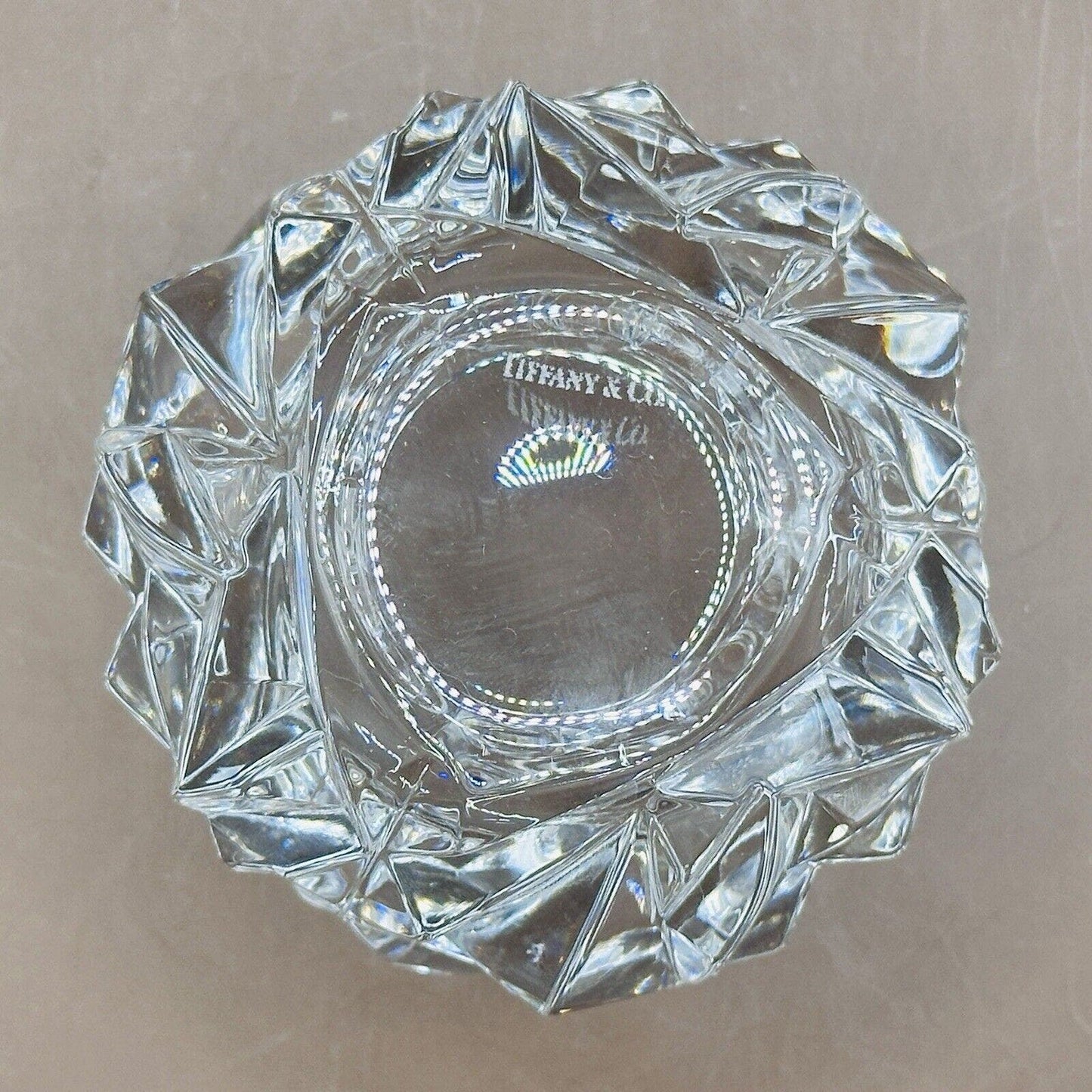 1 (One) TIFFANY & CO ROCK CUT Lead Crystal Votive Candle Holder