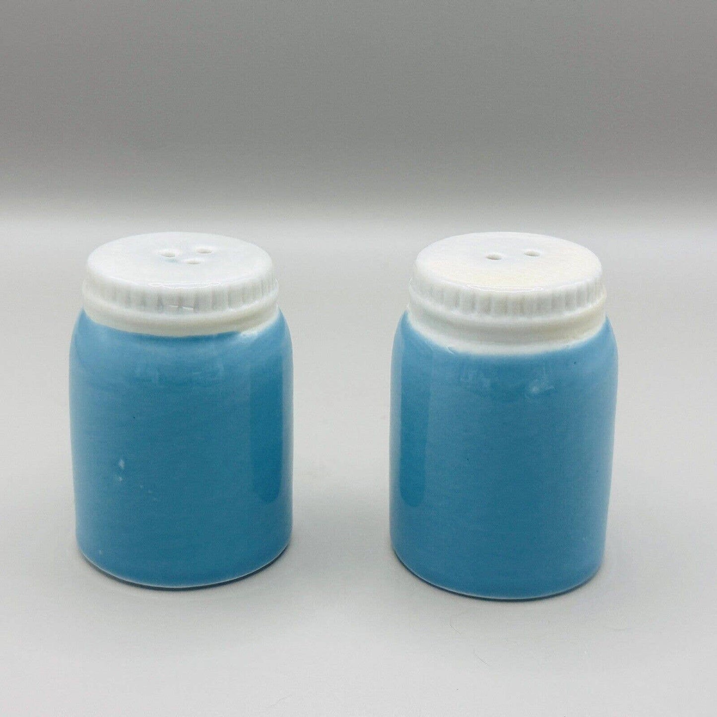 Vintage Style Salt And Pepper Shaker Set Turquoise Blue White Top.