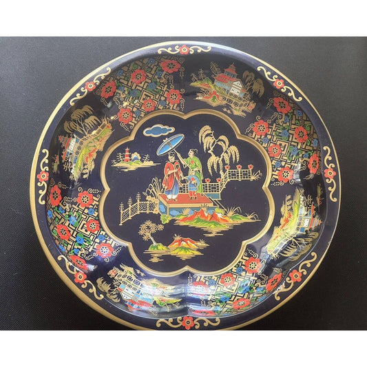 Vintage Tin Retro Decor Dish Asian Decor Navy