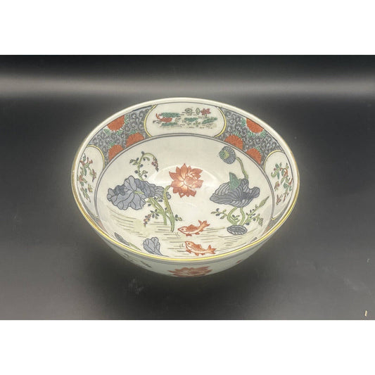 Vintage Bowl Japanese Decor Koi Fish Gift Traditional Blue Floral