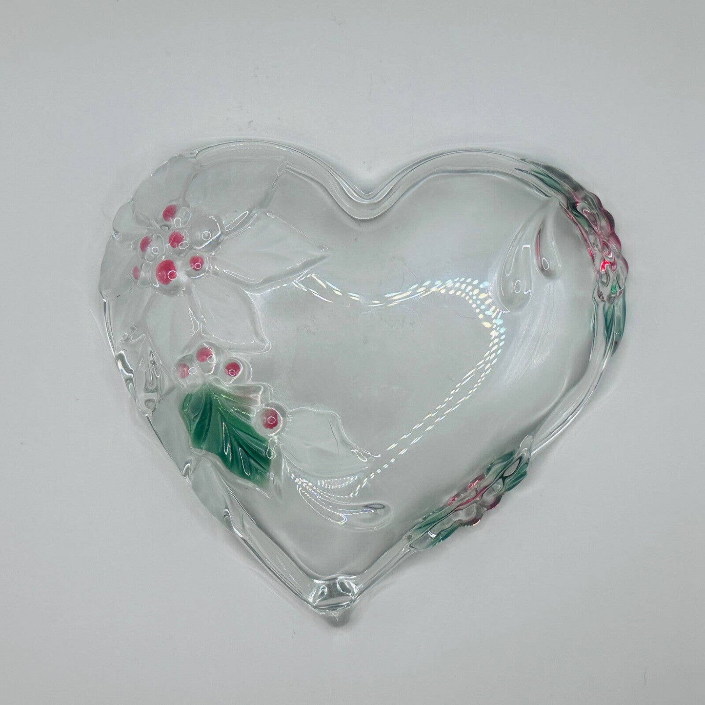 Mikasa Holiday Heart Glass Candy Dish Poinsettia *No Box