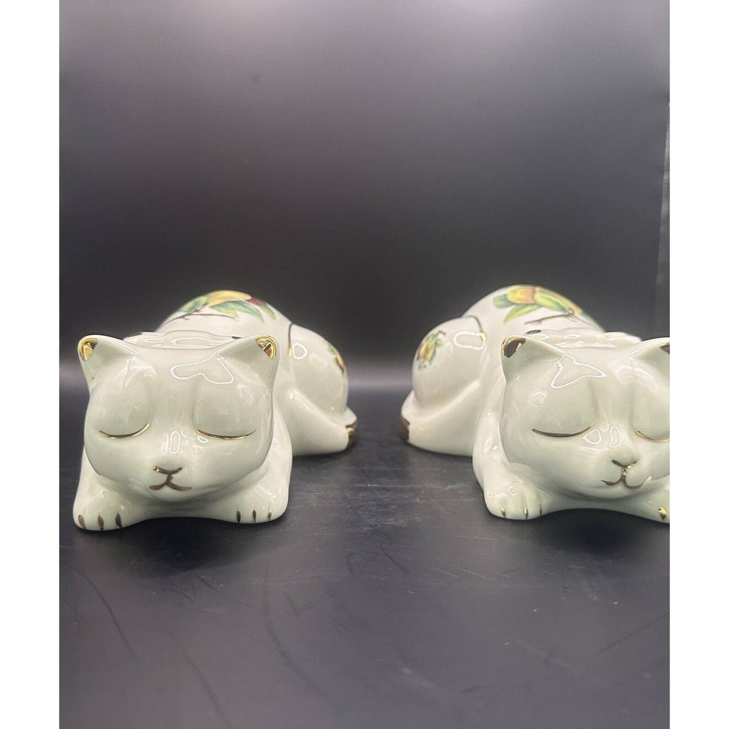 Cats Porcelain Flowers Asian Decor Vintage