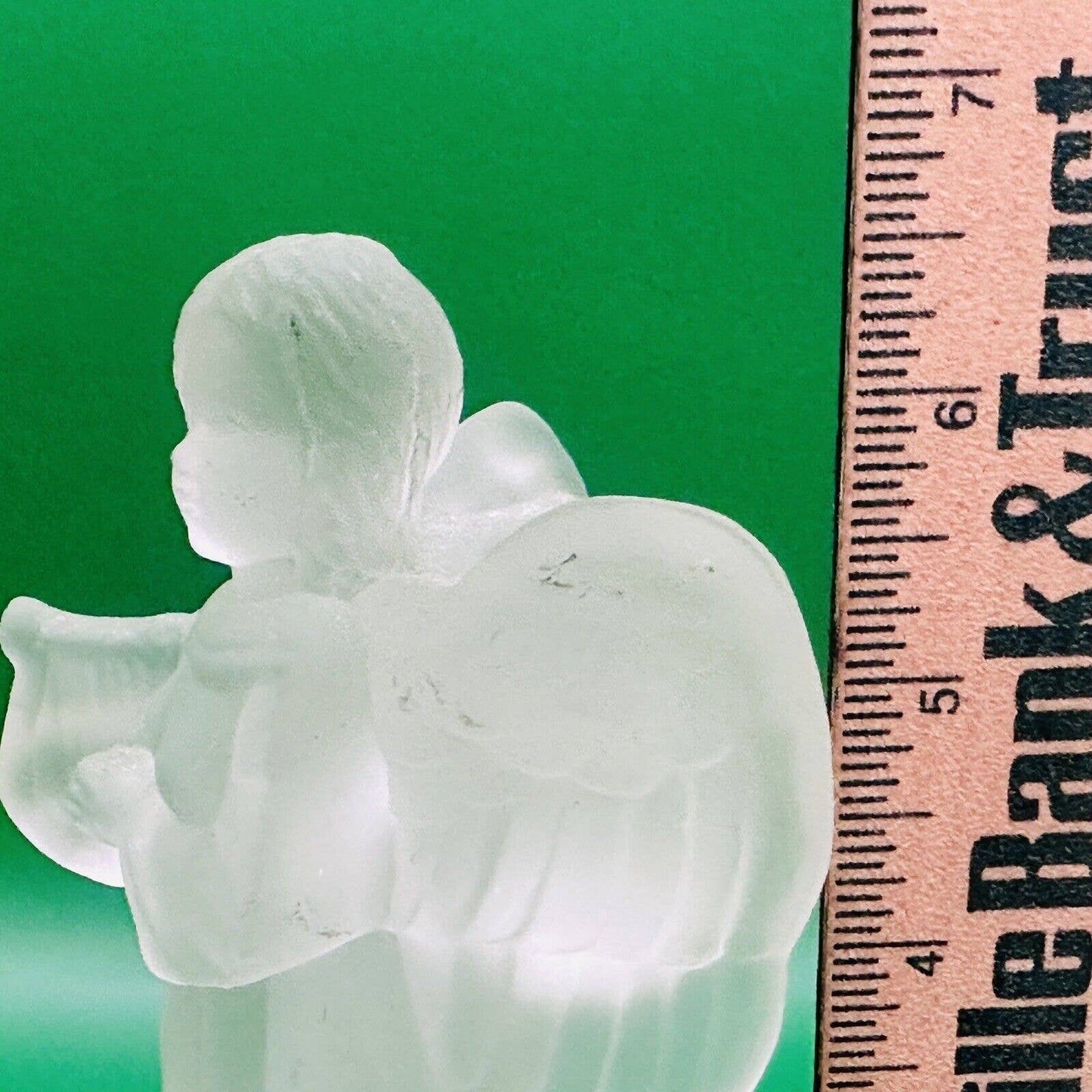 Opaque Frosted Glass Angel With Harp Religious Figurine Statue. 6-1/2" Tall