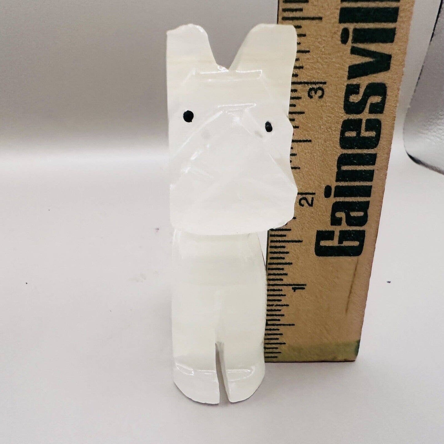 Vintage Hand Carved White Onyx Stone Scottie Dog with Black Eyes Figurine