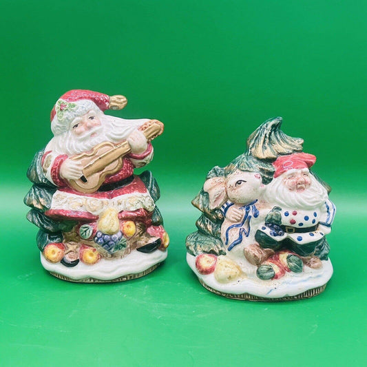 Fitz and Floyd Omnibus Christmas Tree Santa and Elf Salt and Pepper Shakers