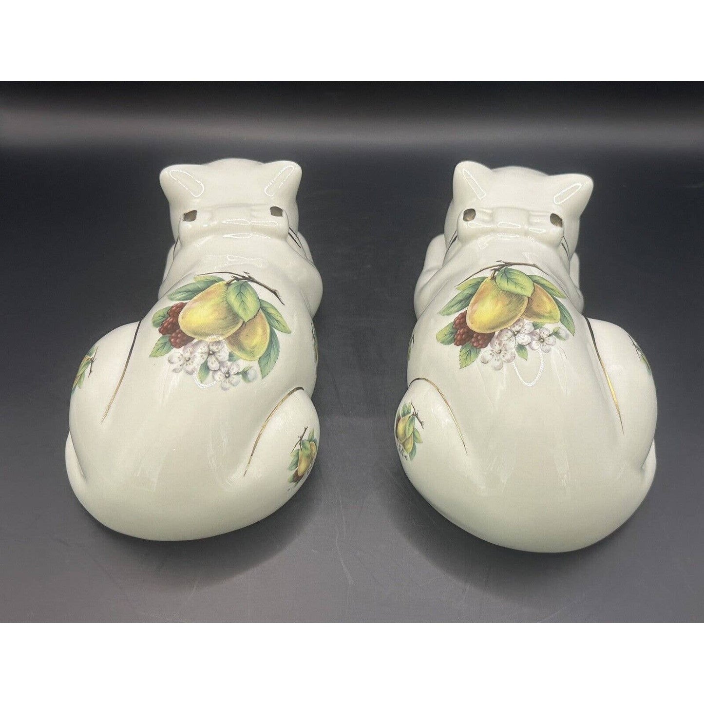 Cats Porcelain Flowers Asian Decor Vintage