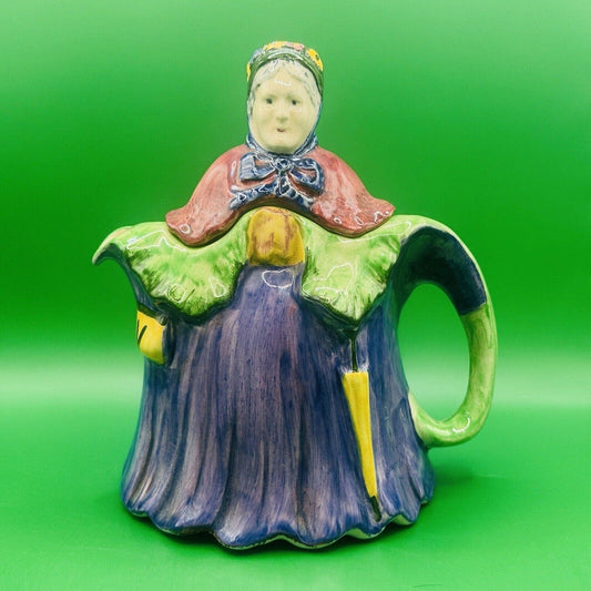 Vintage Teapot Little Old Lady Granny England Purple Green Hand Painted