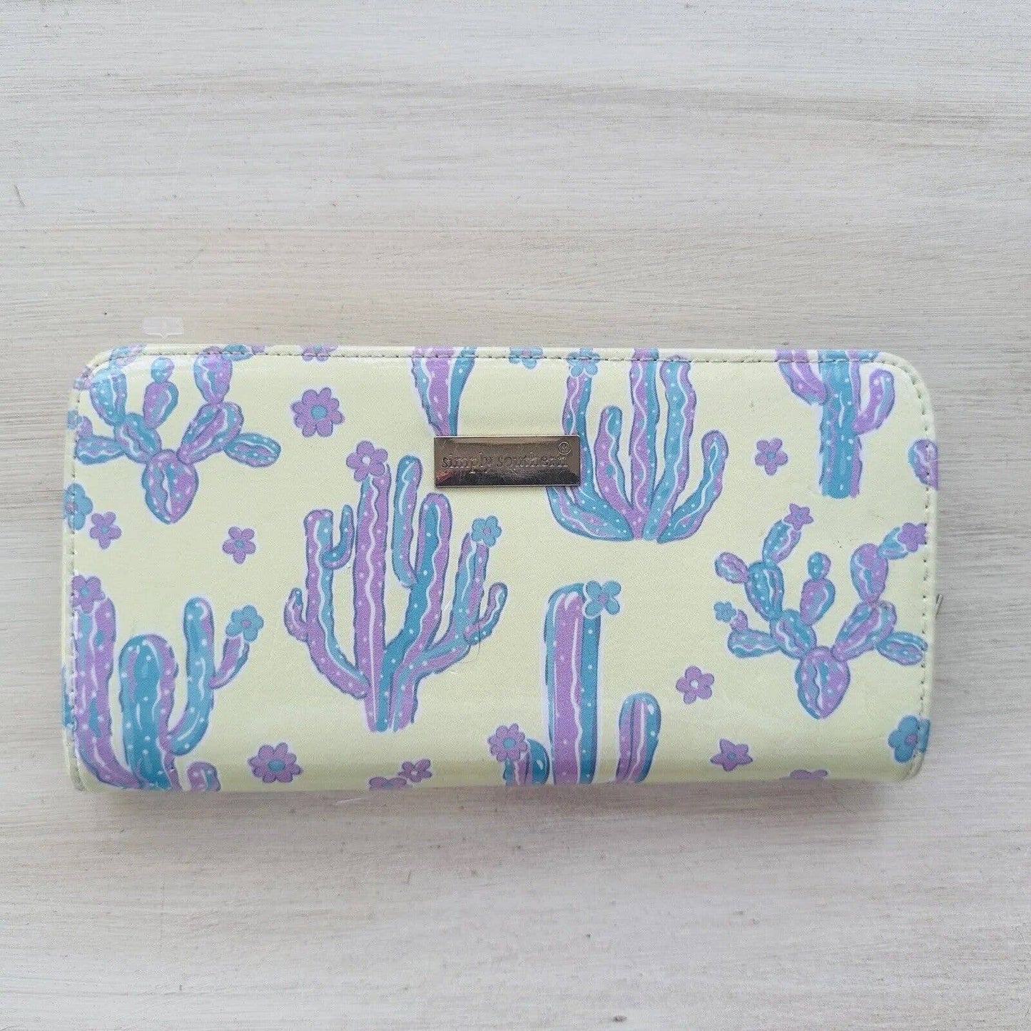 Simply Southern Womens Zip Around Wallet Nylon Cactus Yellow Pink Blue