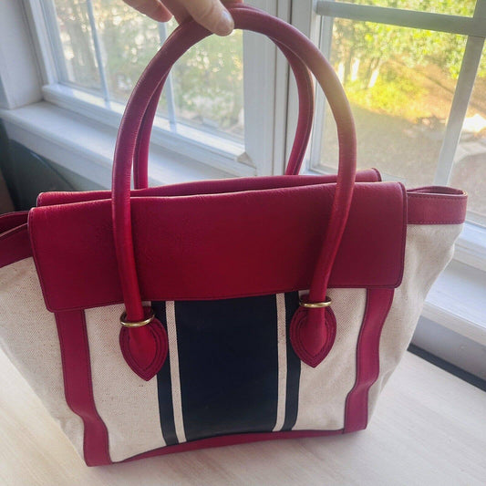 J.Crew Bags Large Canvas And Leather Handbag Red White And Blue