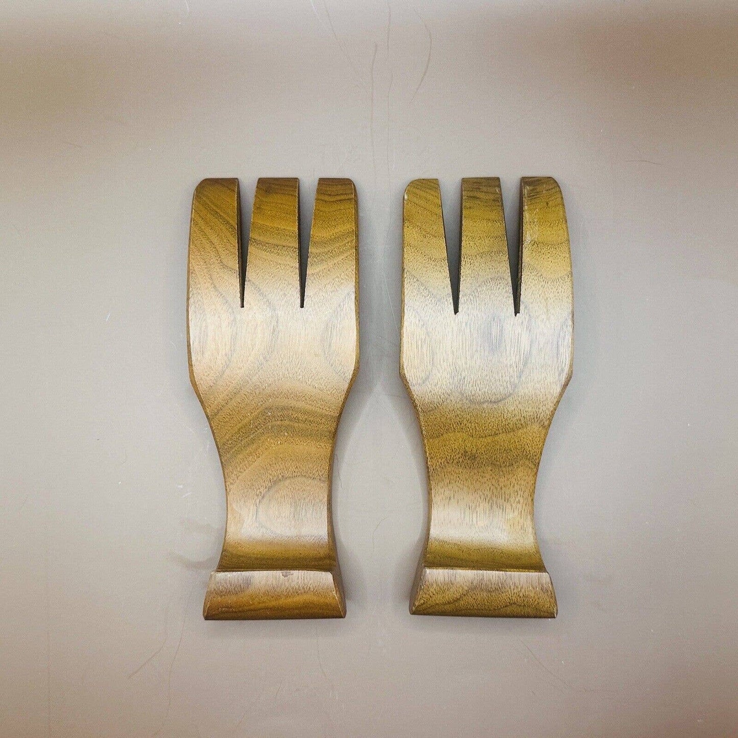 Vintage Set Of 4 Real Walnut Salad Bowls Plus Salad Spoon And Fork