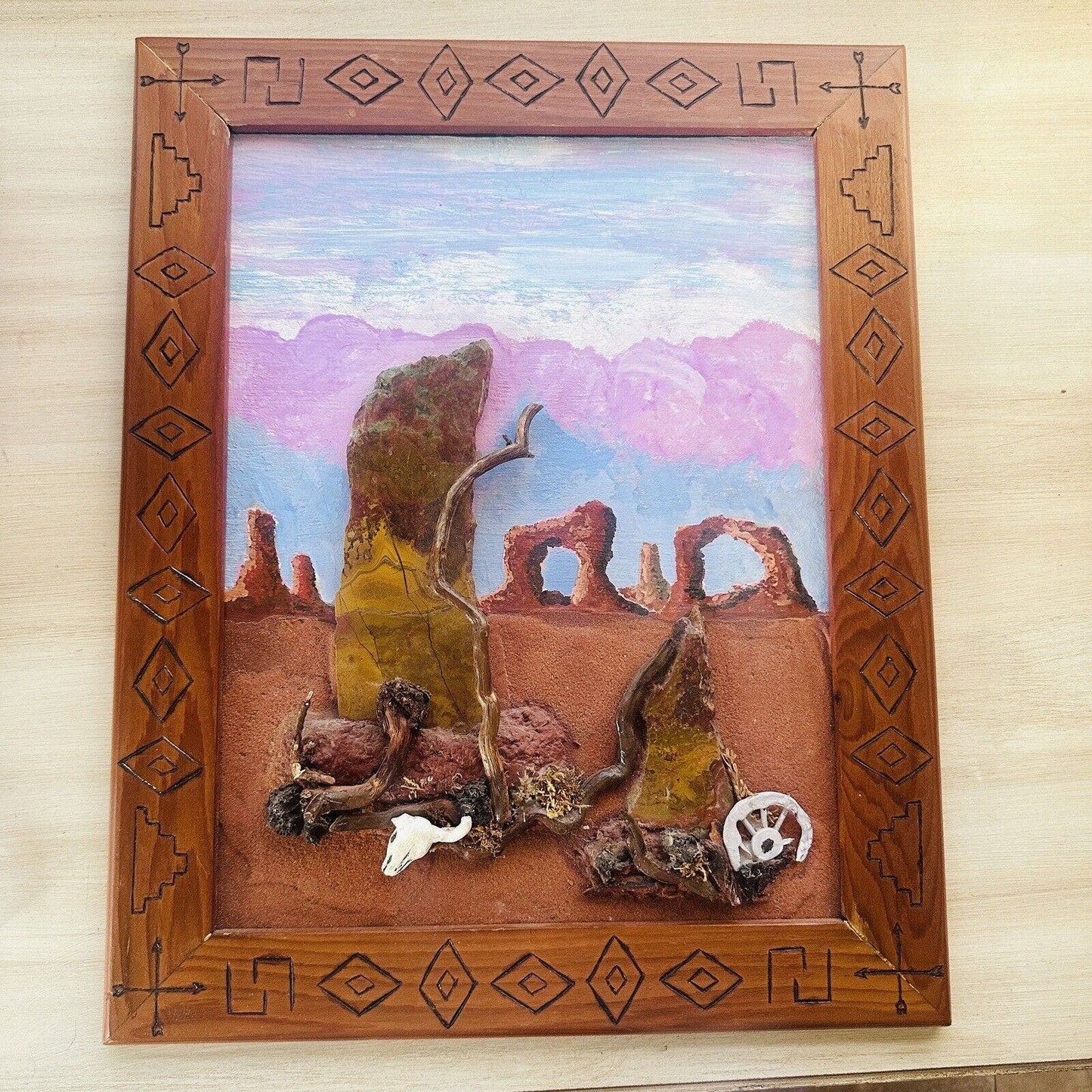 Art Handmade Southwest Rock Art 3D Art Framed Hand Painted Framed One Of A Kind