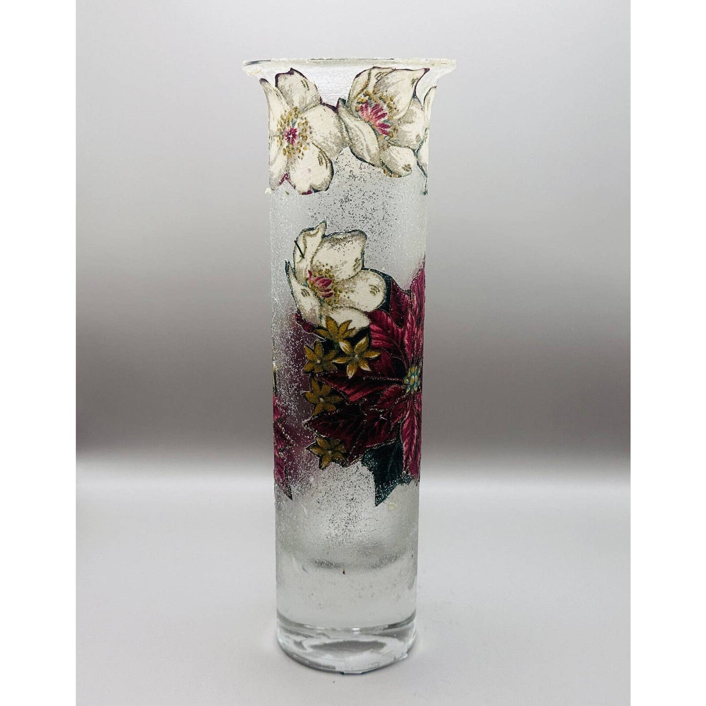 Decoupage Christmas Poinsettia Christmas Candle Votive Tall